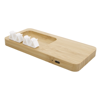 Bamboo 10W Wireless Charging Pad with Cable Organizer - Angle of Port